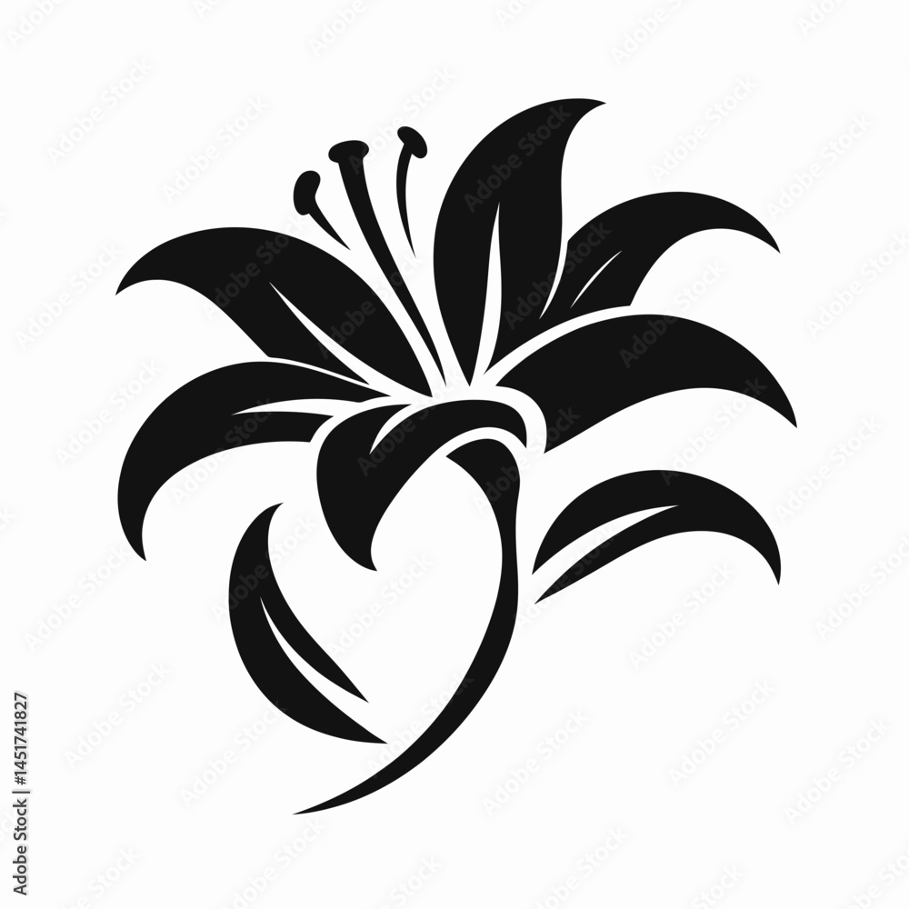 very simple flat and single minimalist Lily Flower Silhouettes in black on a white background very simple flat and single minimalist Lily Flower Silhouettes in black on a white background