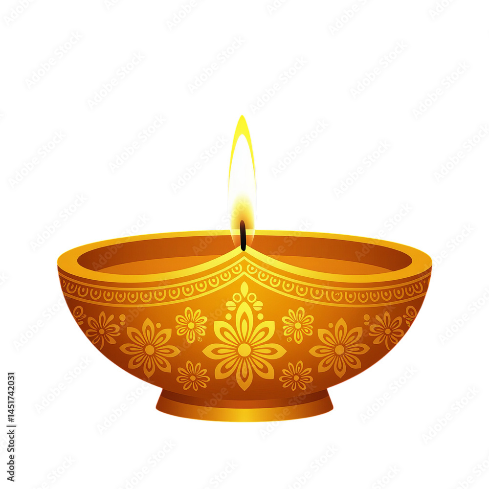 Golden Oil Lamp with Floral Design, Transparent Background Golden Oil Lamp with Floral Design, Transparent Background