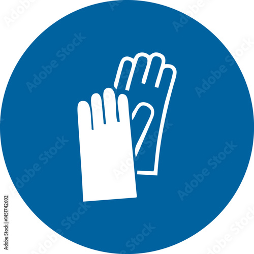 blue circular safety sign with white gloves symbol indicating mandatory hand protection