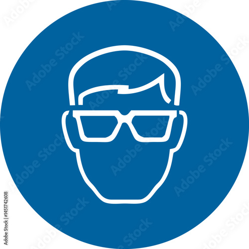 blue circular safety sign with white glasses icon indicating mandatory eye protection