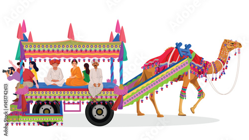 Decorated Camel Cart in Indian desert, Rann festival, Rann Utsav of Kutch, Gujarat, India.