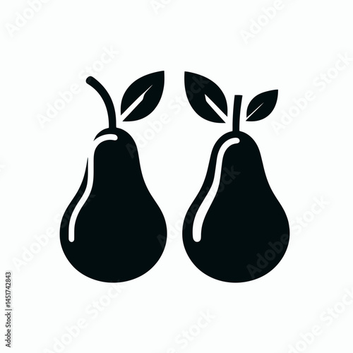 very simple flat and single minimalist Pear Silhouettes in black on a white background 