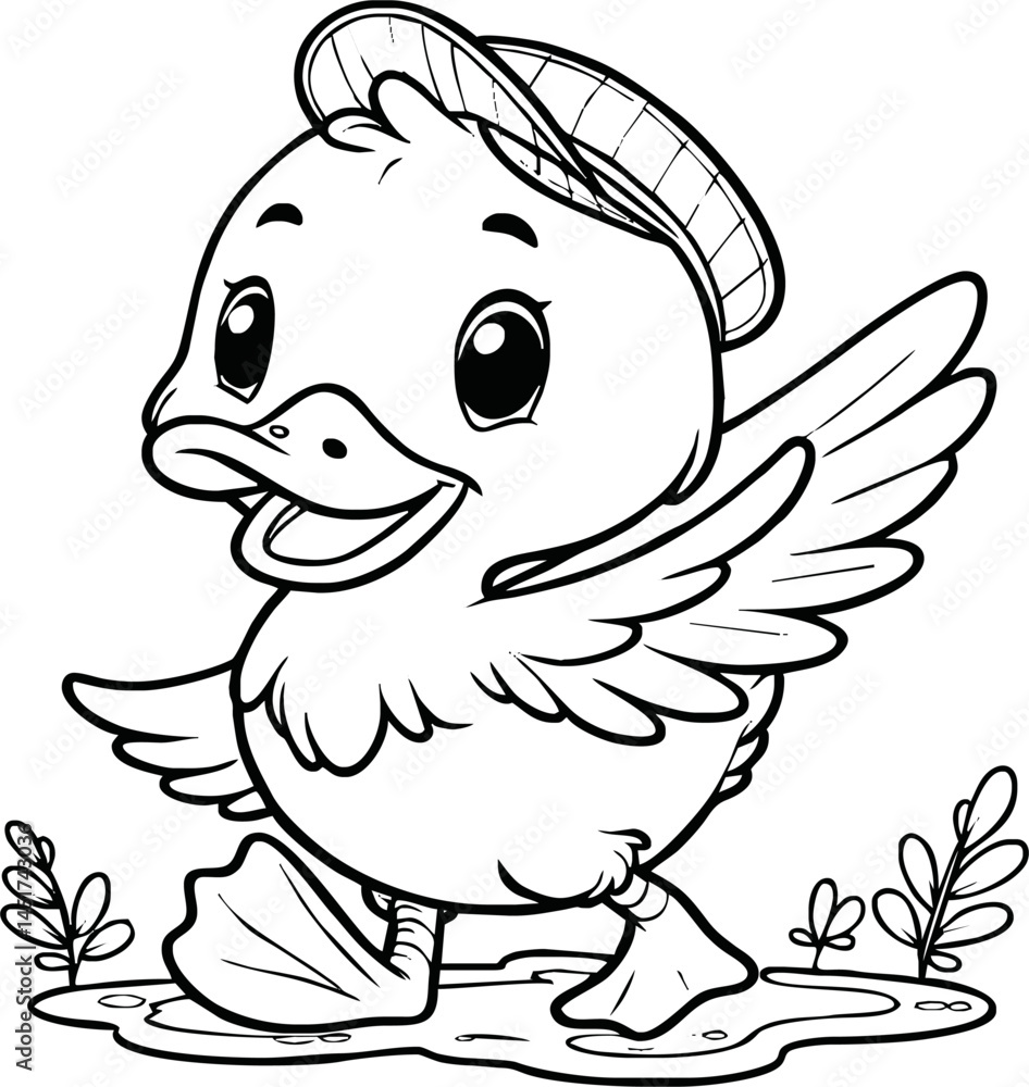 Fototapeta premium Cute duck vector illustration for children colouring page