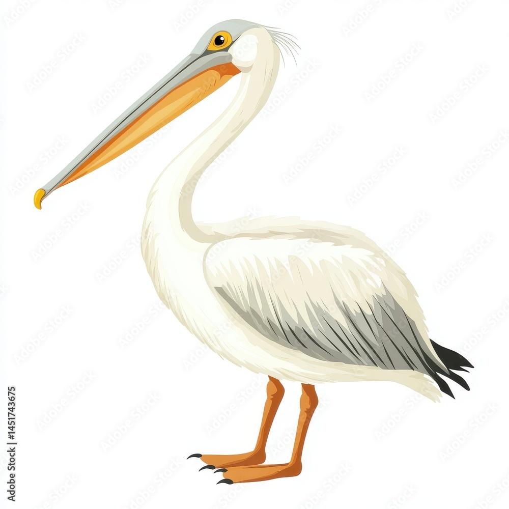 Obraz premium Detailed Illustration of a White Pelican on White Background