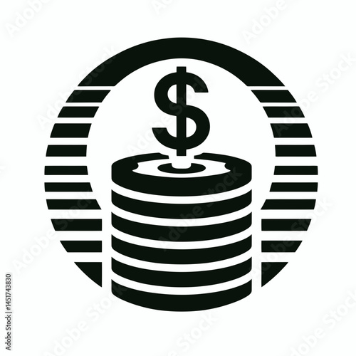  very simple flat and single minimalist Stacks of Money Silhouettes in black on a white background