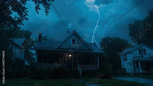 Stormy night over a suburban house