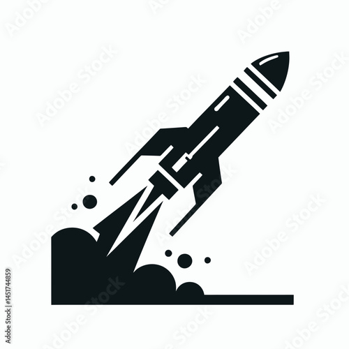  very simple flat and single minimalist Rocket Launcher Silhouettes in black on a white background