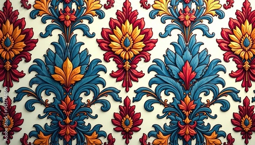 Intricate floral damask, elegant repeating design, flower, motif