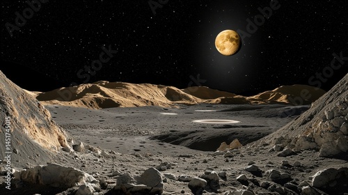 Obraz na płótnie Magnified glimpse of moons intricate craters and mysterious shadow play across rocky plains w salonie