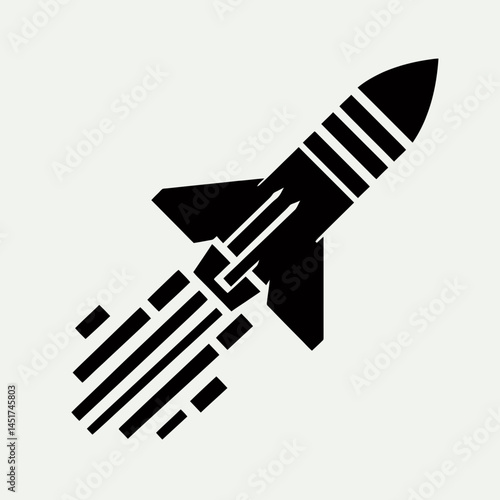  very simple flat and single minimalist Rocket Launcher Silhouettes in black on a white background 