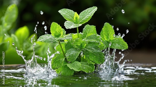 Obraz na płótnie Mint leaves bursting with energy through splashing water, pure freshness w salonie