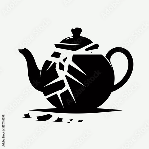  very simple flat and single minimalist Broken Tea Pot Silhouettes in black on a white background 