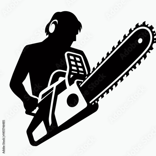  very simple flat and single minimalist Chainsaw Silhouettes in black on a white background 