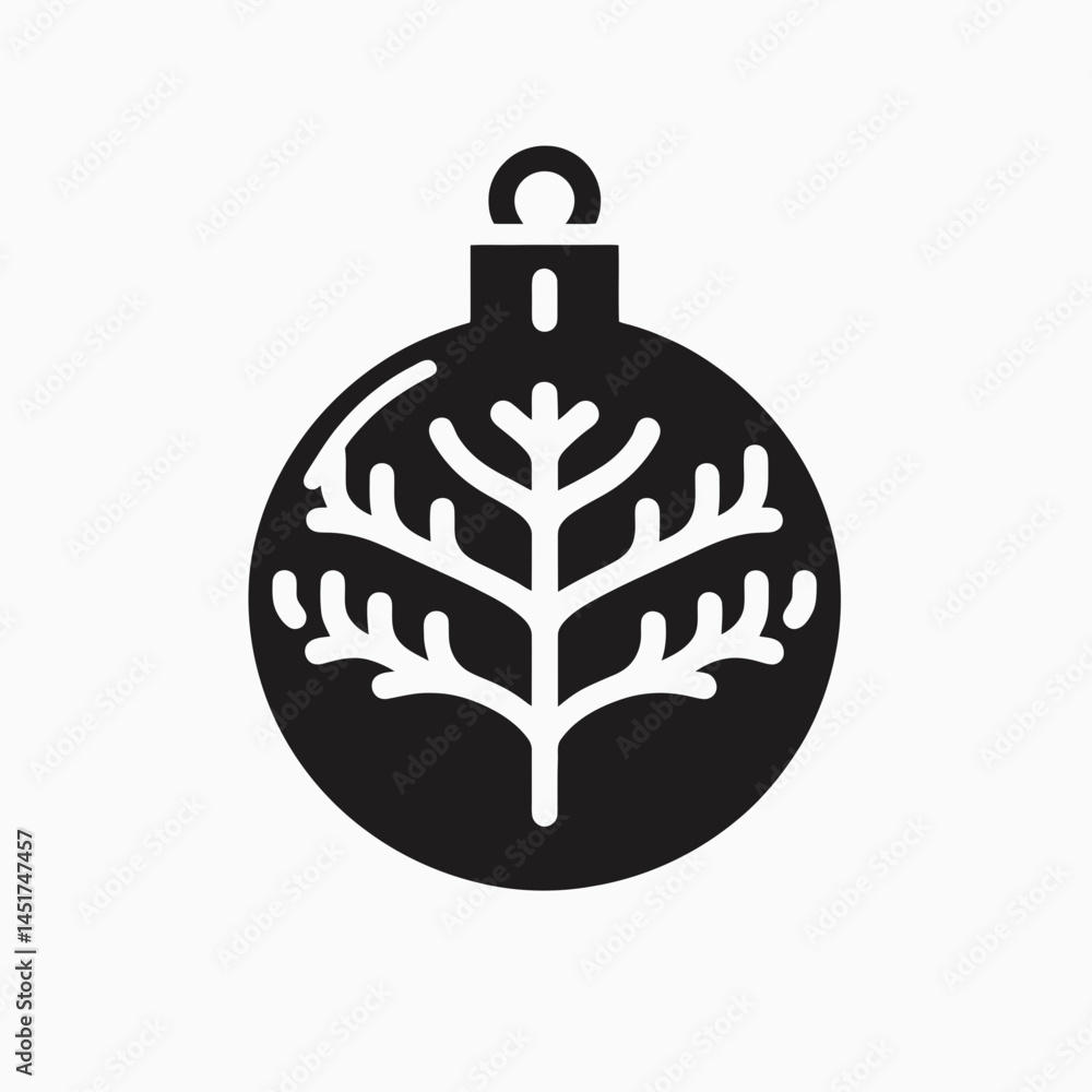 Fototapeta premium very simple flat and single minimalist Christmas Decoration Ball Silhouettes in black on a white background