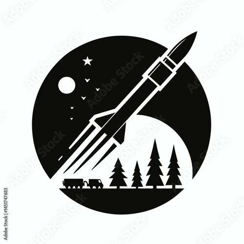  very simple flat and single minimalist Rocket Launcher Silhouettes in black on a white background 