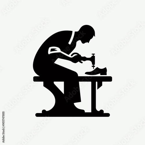  very simple flat and single minimalist Shoe Maker Silhouettes in black on a white background