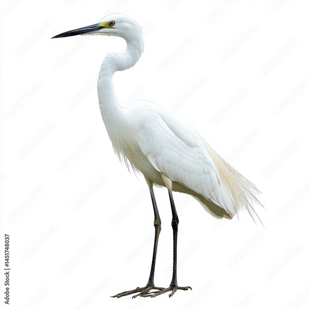 Naklejka premium White Egret on White Background Elegant Bird Portrait