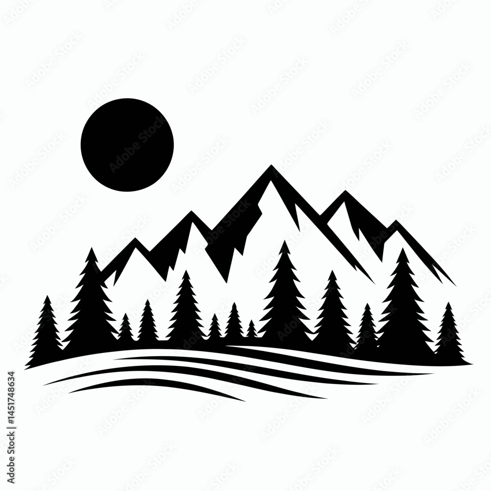 Obraz premium very simple flat and single minimalist Snowy Mountain Range Silhouettes in black on a white background 