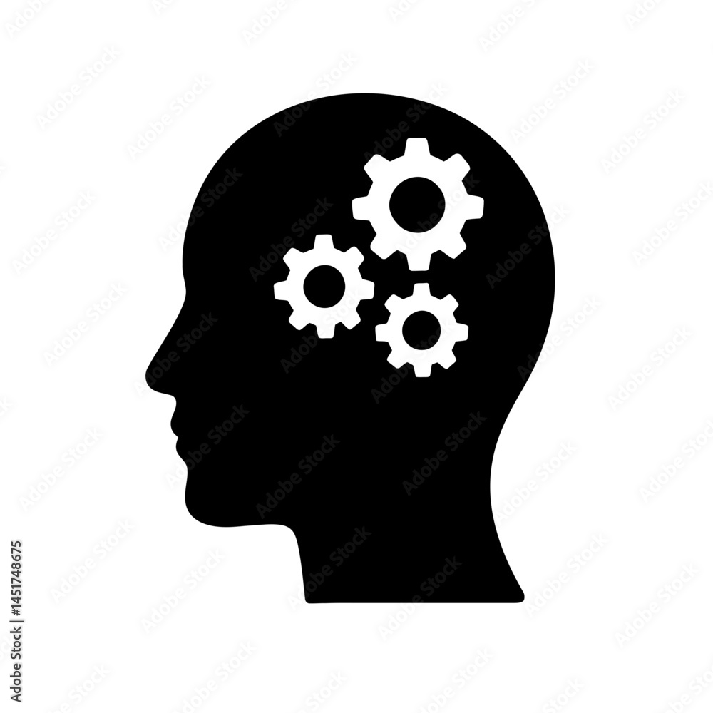 custom made wallpaper toronto digital very simple flat and single minimalist Thinking Gears Silhouettes in black on a white background