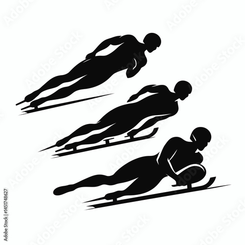 very simple flat and single minimalist Bobsleigh and Athletes Silhouettes in black on a white background