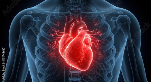 Human Heart Illustration Inside Body Skeleton Anatomical View