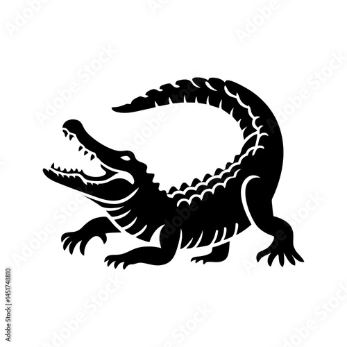 Dangerous Alligator Silhouette Vector Illustration Featuring Predator Swamp Beast Snapping Fierce Animal Wild Jungle Nature Toothy Creature Wildlife Reptile Exotic Gator Monster Black Lurking