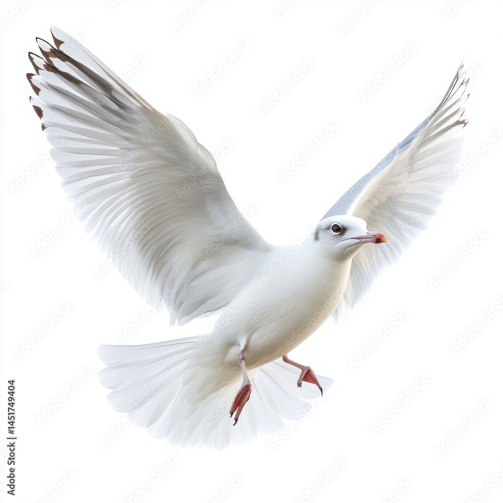 Fototapeta premium White Seagull in Flight Against a White Background