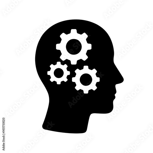  very simple flat and single minimalist Thinking Gears Silhouettes in black on a white background 