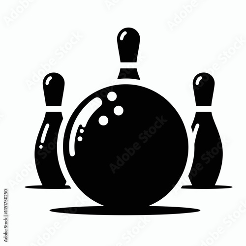  very simple flat and single minimalist Bowling Ball  Pin Silhouettes in black on a white background