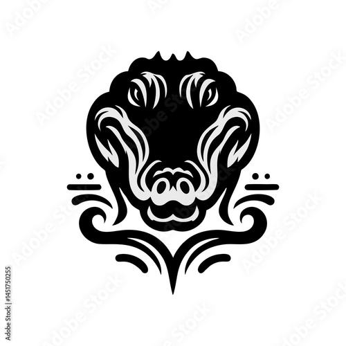 Vector Illustration Featuring Alligator Silhouette Animal Jungle Predator Dangerous Beast Toothy Scary Creature Reptile Snapping Fierce Wild Wildlife Carnivore Swamp Water Icon Nature Shadow