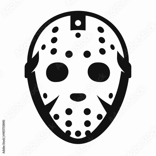  very simple flat and single minimalist White Jason Mask Silhouettes in black on a white background
