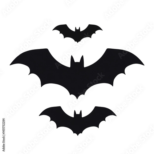 Three Black Bats Silhouettes with Transparent Background