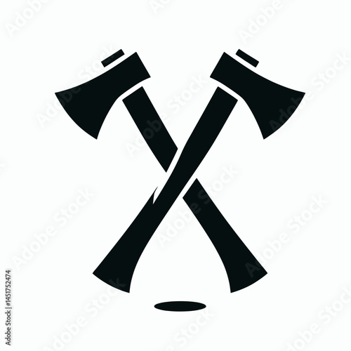 very simple flat and single minimalist Two Crossed Axes Silhouettes in black on a white background 