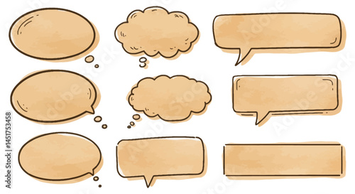 Hand-drawn Tan Watercolor Speech Bubbles & Thought Clouds Set