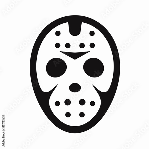  very simple flat and single minimalist White Jason Mask Silhouettes in black on a white background 