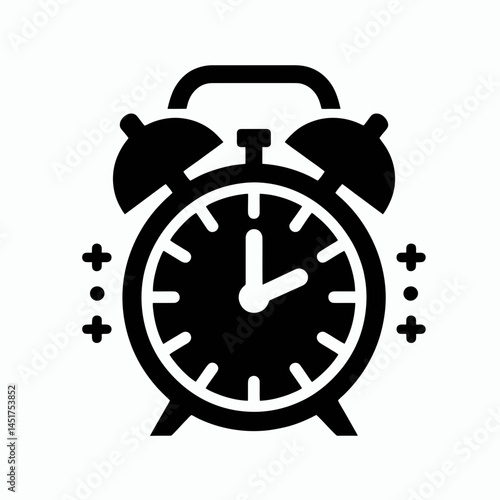  very simple flat and single minimalist Morning Alarm Clock Silhouettes in black on a white background