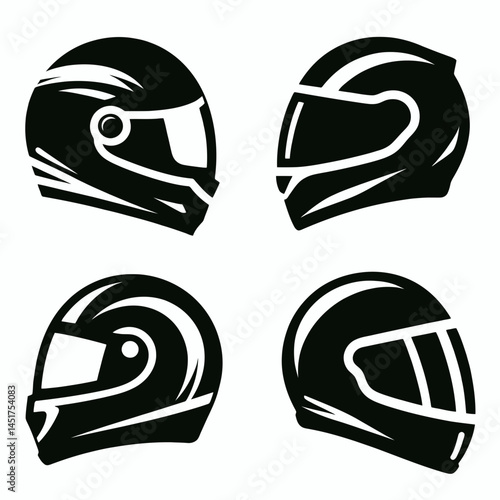very simple flat and single minimalist Motorcycle Helmet Silhouettes in black on a white background