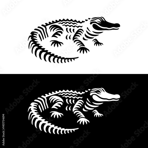 Alligator Silhouette of a Dangerous Reptile Carnivore Vector Illustration in a Tropical Swamp Jungle Animal Hunting Scene with Fierce Predator Jaws Sharp Teeth and Isolated Beastly Figure