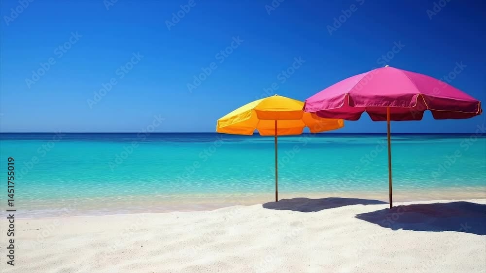 Vibrant beach scene with colorful umbrellas Vibrant beach scene with colorful umbrellas