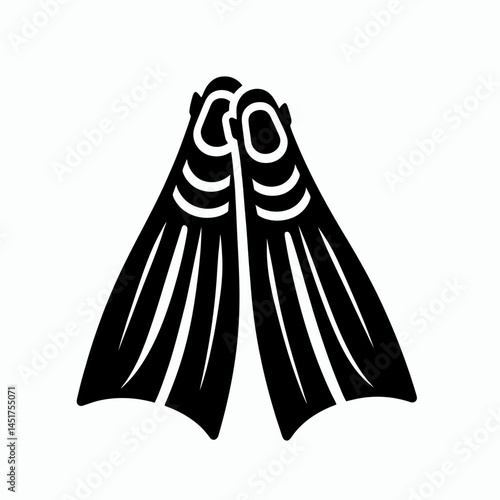  very simple flat and single minimalist Scubadiving Fins Silhouettes in black on a white background 