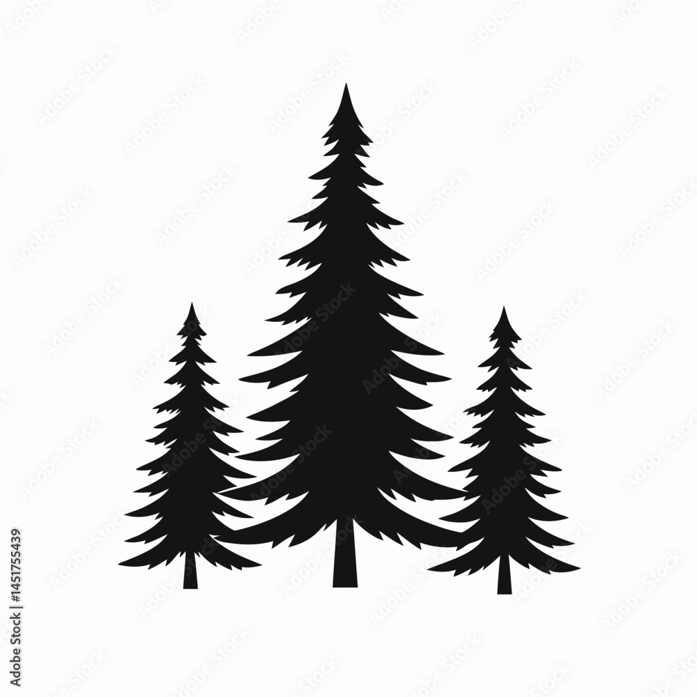 Obraz premium very simple flat and single minimalist Fir Trees Silhouettes in black on a white background 