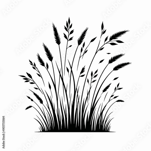  very simple flat and single minimalist Patch of Grass Silhouettes in black on a white background 