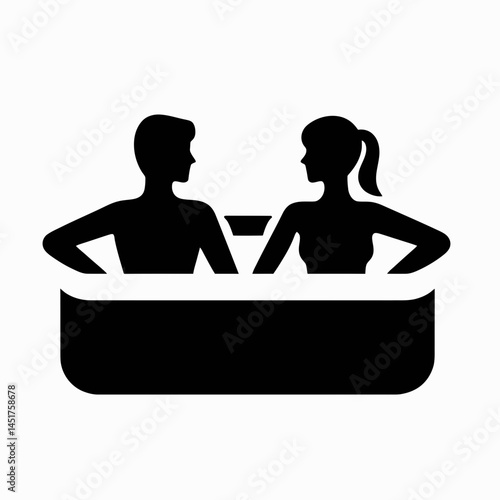  very simple flat and single minimalist Couple in Hot tub Silhouettes in black on a white background 