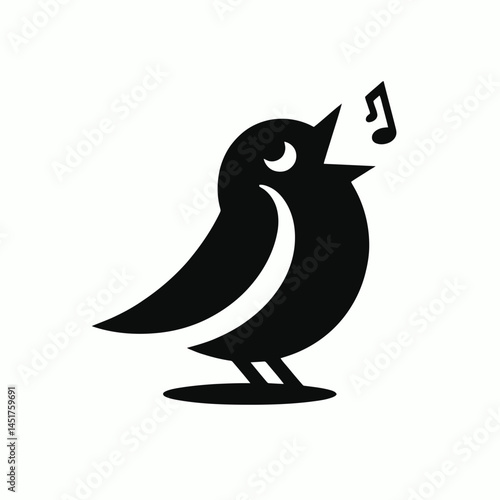  very simple flat and single minimalist Bird Singing Silhouettes in black on a white background 