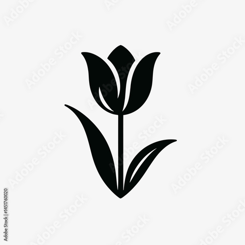 very simple flat and single minimalist Tulip Silhouettes in black on a white background 