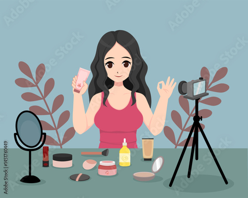 Illustration about beauty blogger streaming video