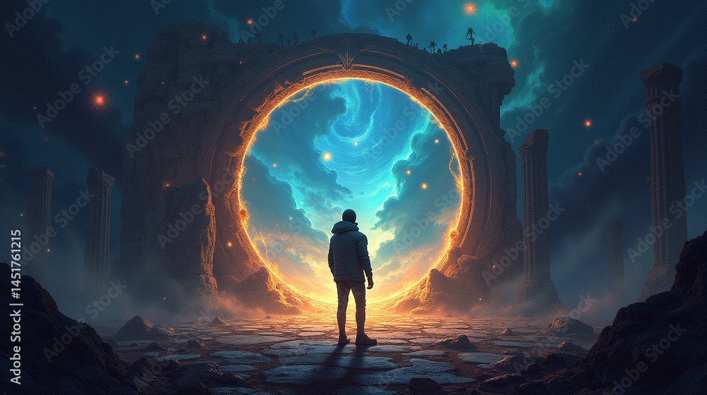 Fototapeta premium Temporal Passage: A Time Traveler's Adventure