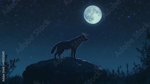 Wallpaper Mural Lone Wolf Night Sky Silhouette. Torontodigital.ca