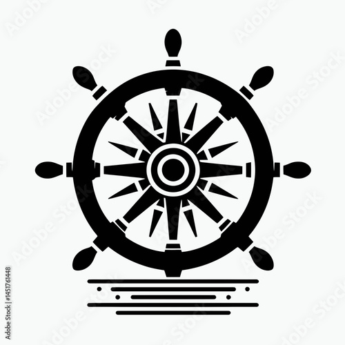  very simple flat and single minimalist Ship Wheel Silhouettes in black on a white background 