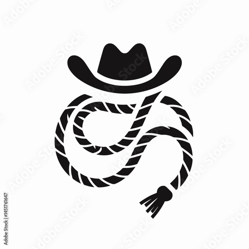  very simple flat and single minimalist Cowboy Rope Silhouettes in black on a white background